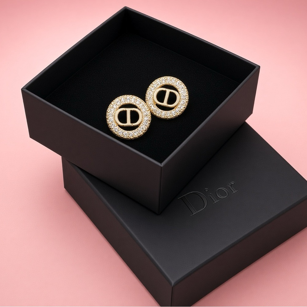 Dior Gold and Crystal Round Logo earrings